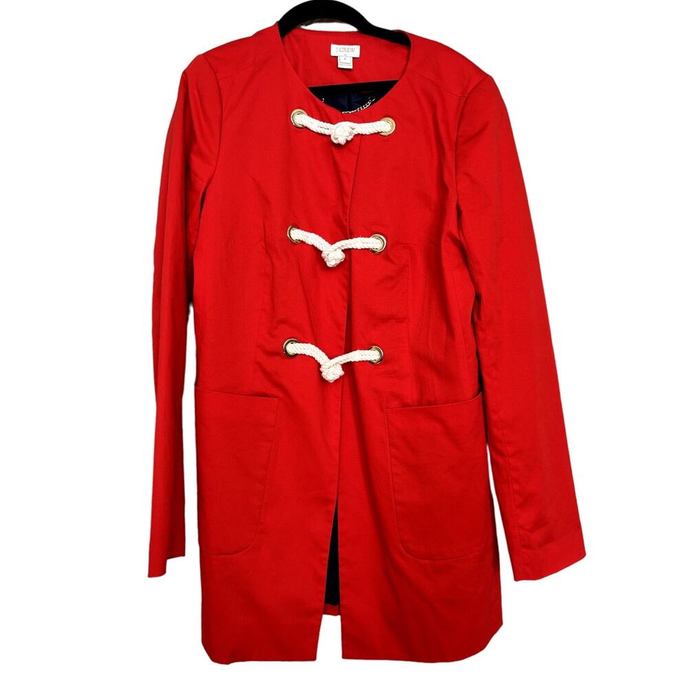 J. Crew Red White Rope Toggle Nautical‎ Light Jacket Coat Size 8